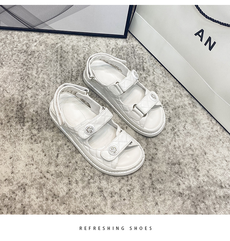 小香风凉鞋女2024新款仙女风真皮魔术贴夏新款百搭平底女鞋ins潮~详情22