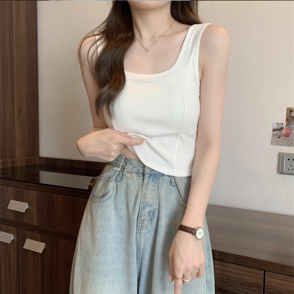 纯棉吊带背心女美背简约百搭小清新带胸垫一体修身打底外穿抹胸详情9