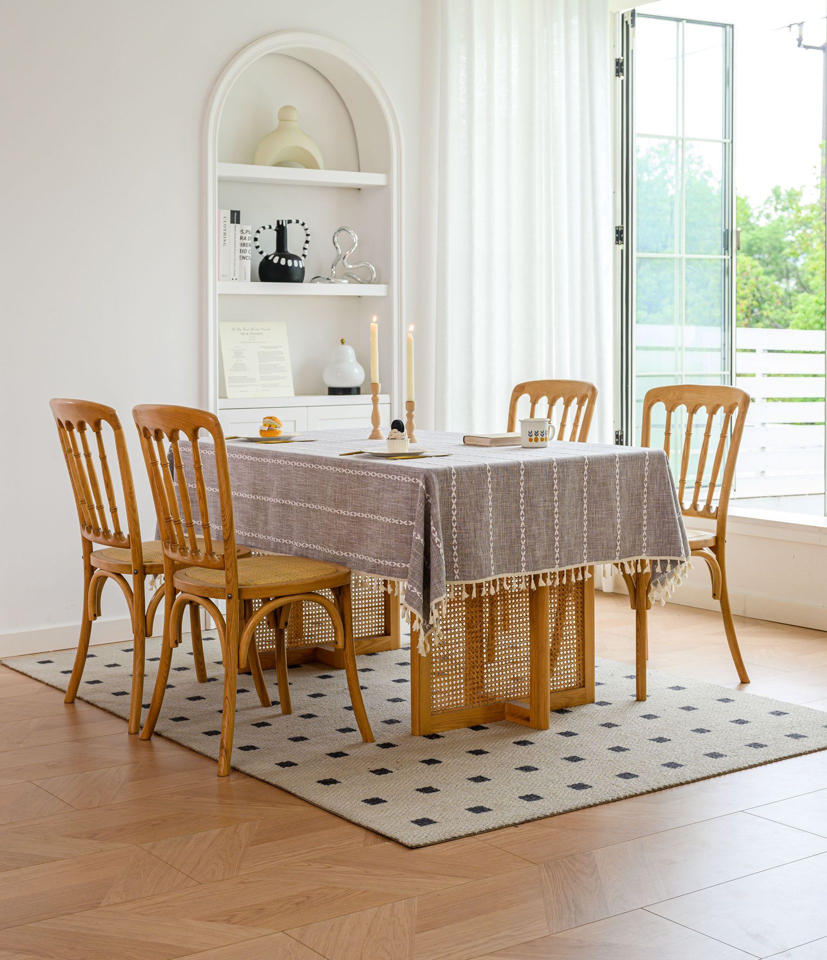 Cross-border three-dimensional embroidered striped tablecloth, popular black solid color, white cotton and linen tablecloth cover, fabric outdoor party pic 91