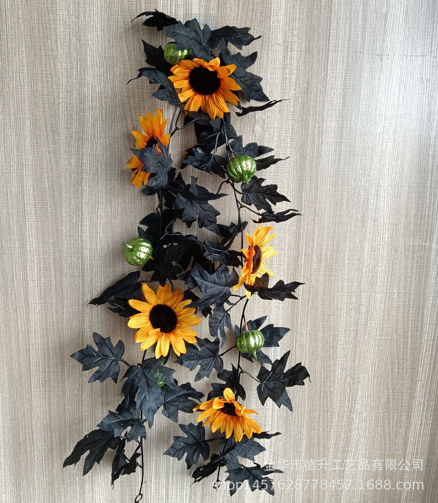 Cross-border Amazon Halloween maple leaf simulation black leaf vine sunflower Sunflower vine Halloween decoration pic 5