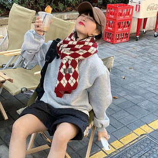 Korean style pink checkered scarf imitating cashmere winter purple scarf 2022 autumn and winter new style widened scarf shawl pic 2