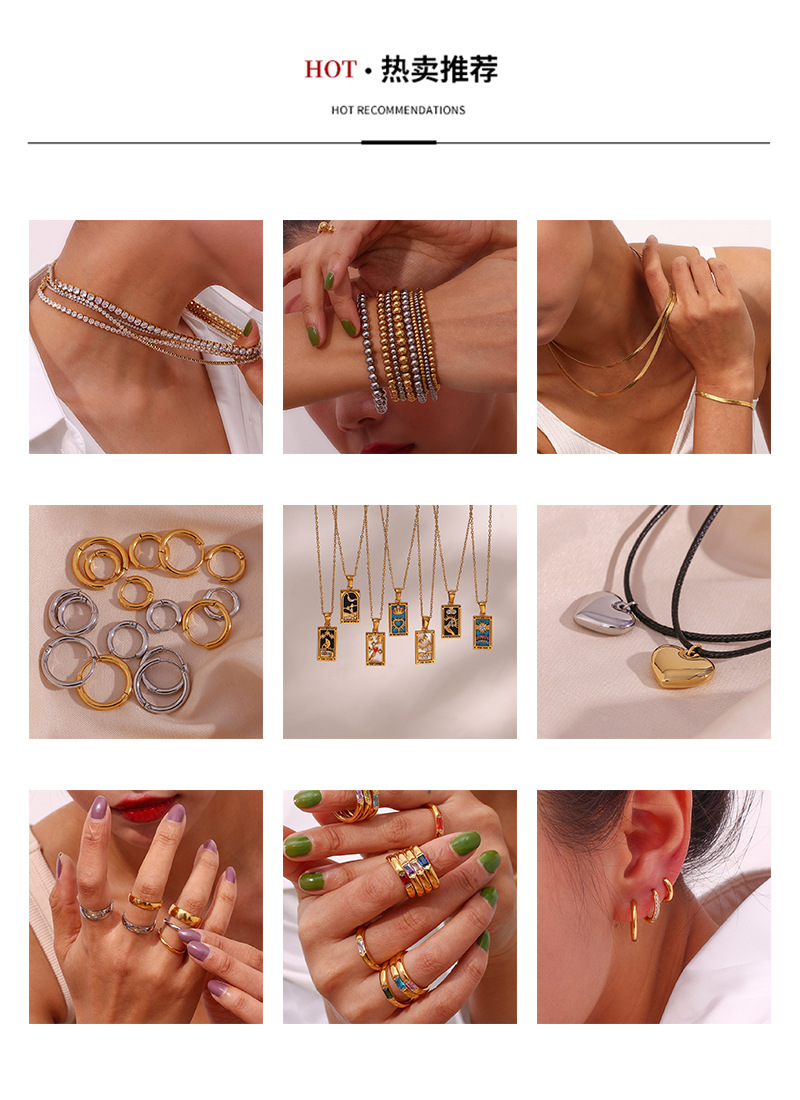 Stainless steel rectangular oil-dripping zircon tarot card necklace, a popular and retro pendant accessory on Instagram in Europe and America pic 4