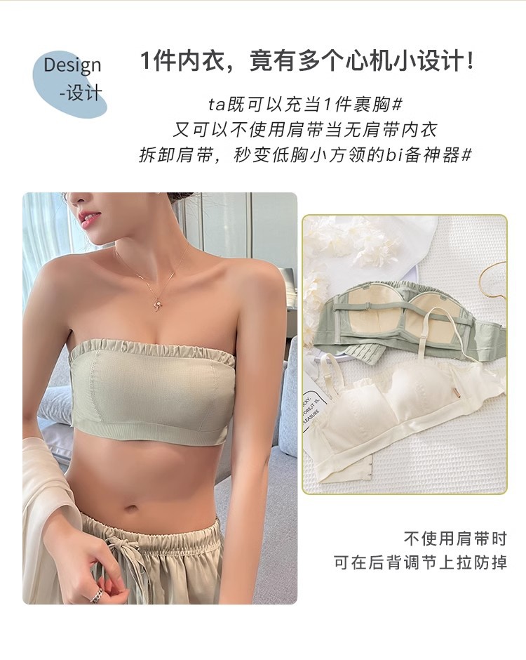 无肩带内衣女夏季薄款大胸显小胸聚拢抹胸防滑隐形防走光文胸女详情2