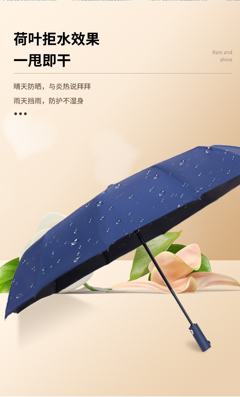 黑胶uv太阳伞遮阳伞晴雨两用全自动雨伞折叠伞高级感防晒防紫外线详情4