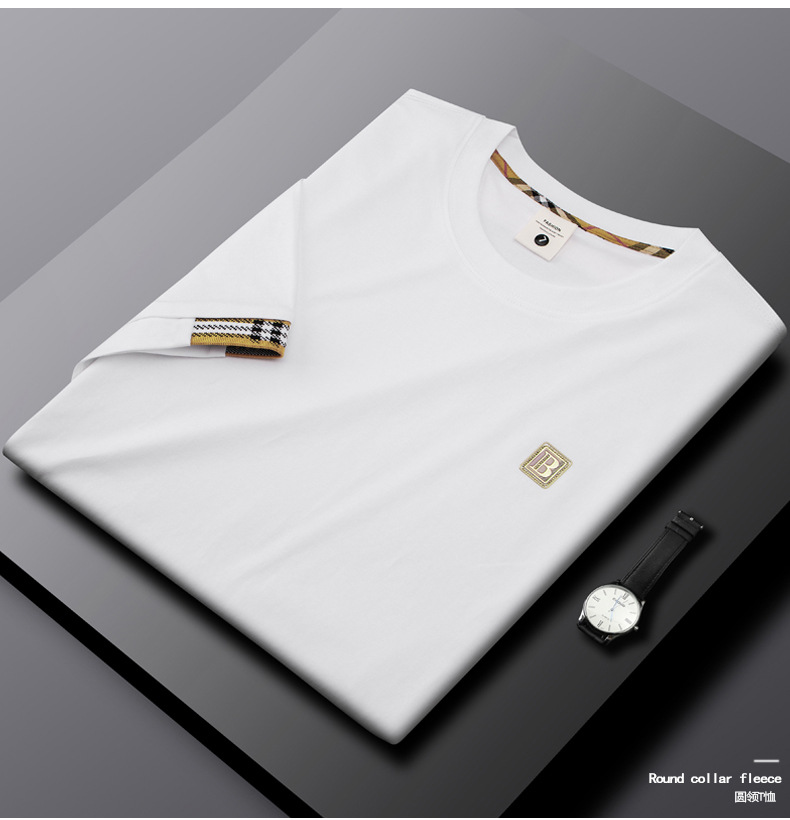 Summer thin short-sleeved T-shirt for men, light luxury and slim fit, ice silk cotton high-end letter printed round-neck T-shirt, trendy top pic 5