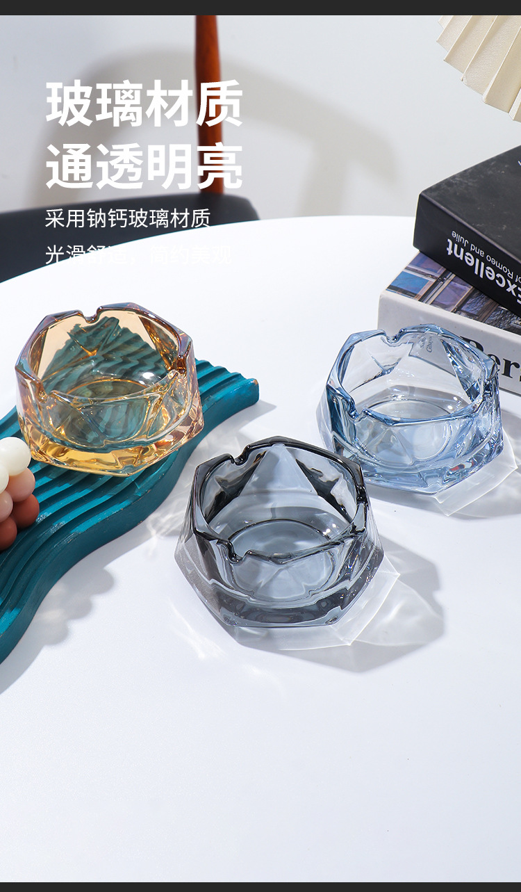Simple glass ashtray, transparent living room, household ashtray, Nordic-style cigarette cup, hotel decoration, commercial light luxury pic 3