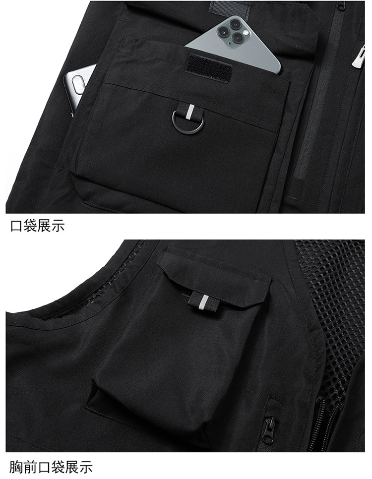 2023新款跨境户外批发多功能网眼摄影男式马甲背心多口袋大码马夹详情15
