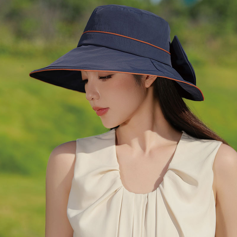 新款渔夫帽帽子女春夏女款度假遮阳帽大檐优雅蝴蝶结夏季防晒帽详情11