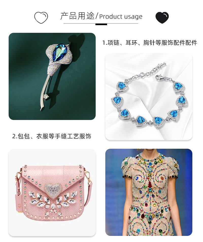 DIY heart-shaped double-ring double-hanging crystal buckle clothing accessories, edge trim diamond crystal hanging ring accessories pic 9