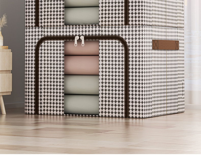 新品千鸟格收纳箱布艺衣物收纳牛津布收纳箱批发衣柜收纳百纳箱子详情2