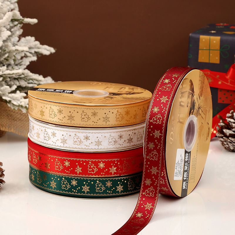 Dingxin Christmas Ribbon Wholesale: 2.5CM Christmas gifts, gold-embossed printed packaging ribbons, Christmas tree ribbons pic 54