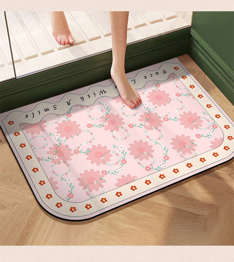Simple and fresh diatom mud soft mat, Nordic floral creative diatom mud floor mat, bathroom absorbent foot mat, door mat pic 15