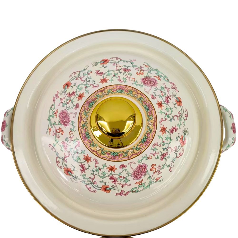 24-26cm俄罗斯花搪瓷特厚炖锅双耳加厚家用汤锅珐琅炖锅平底锅可详情5