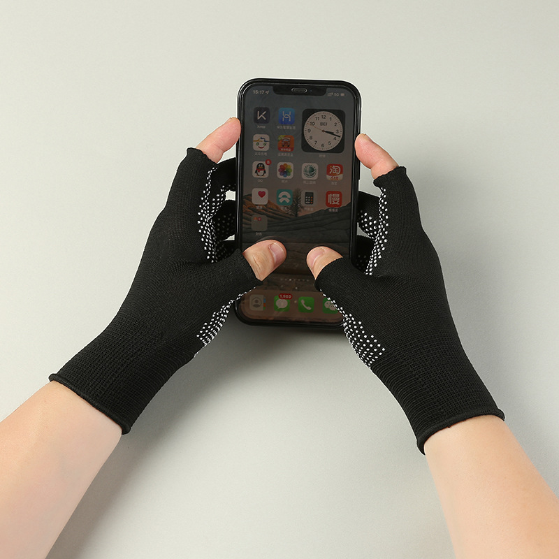 Two-fingered exposed gloves, plastic-coated with broken fingers, touch-screen for driving, nylon dispensing, anti-slip, breathable and wear-resistant, half-fingered work gloves pic 4