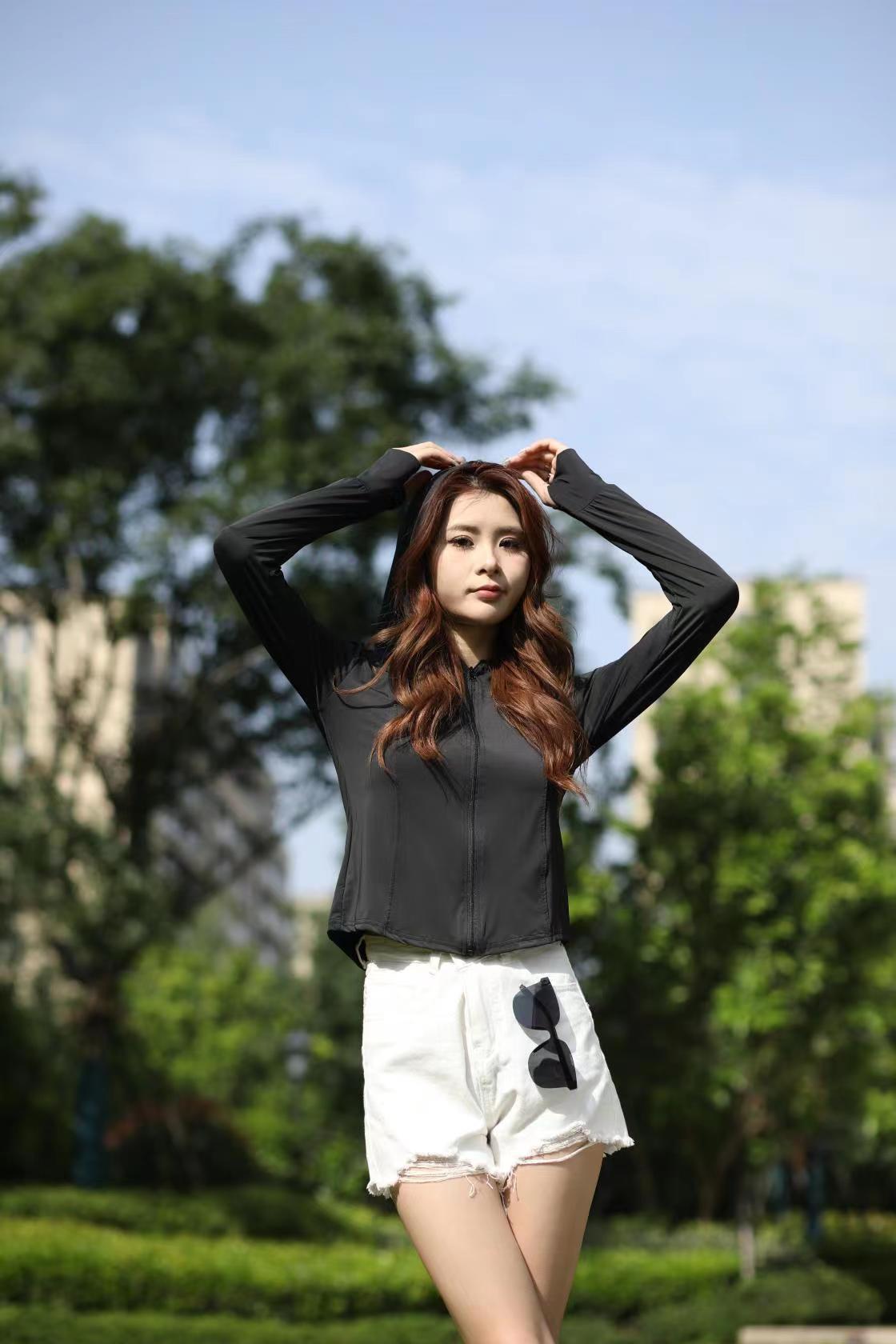 The same style of black rubber cap brim patchwork color-blocking Xiaoye Kazuko sun-protective clothing, yoga slimming little rabbit sun-protective clothing for women pic 11