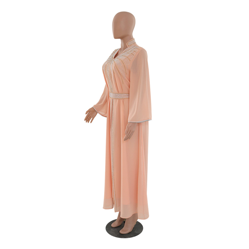 XQY500090 Foreign trade Arab robe, Middle East kaftan fashion Hot diamond belted chiffon dress pic 50