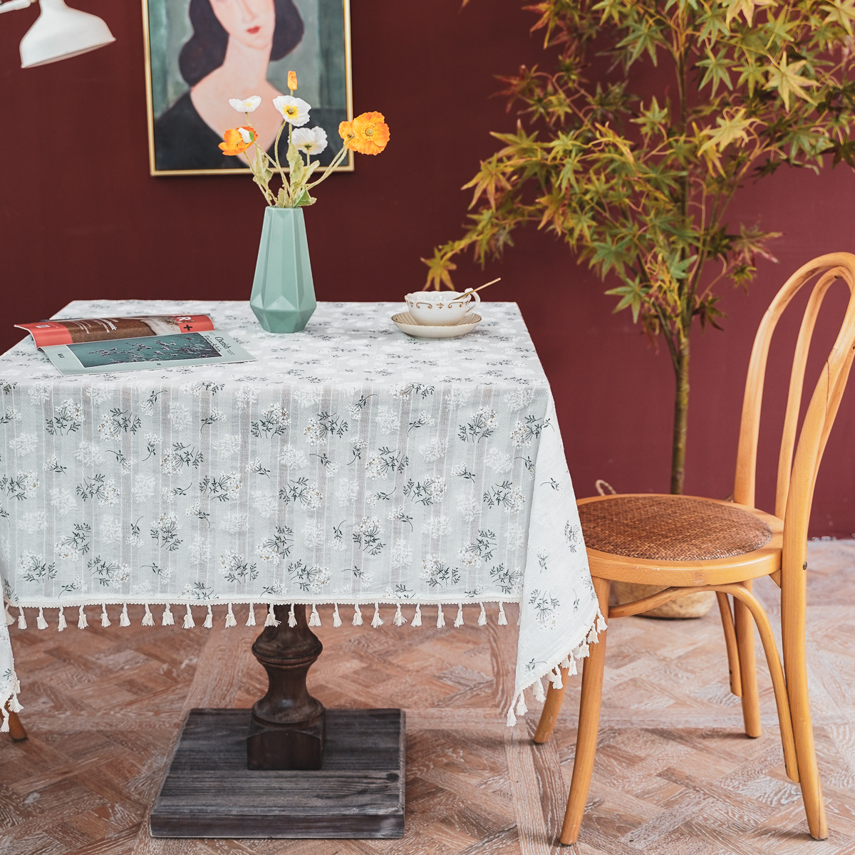 Fresh and clean cross-border tablecloth ins lilac flower fragments garden cotton and linen tablecloth fabric American decoration Amazon picnic cloth pic 12