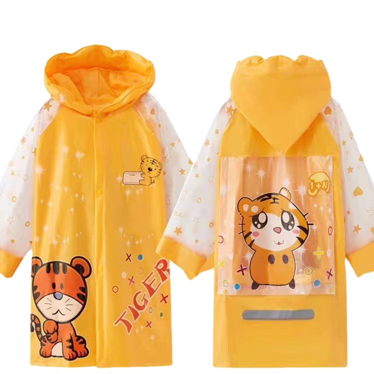 批发新款户外卡通反光儿童连体雨衣生肖学生厚款带大书包位雨披详情3