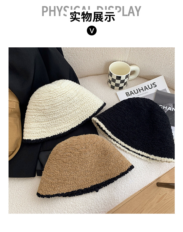 黑色针织毛绒渔夫帽女秋冬季韩版大头围水桶帽日系百搭显脸小帽子详情7