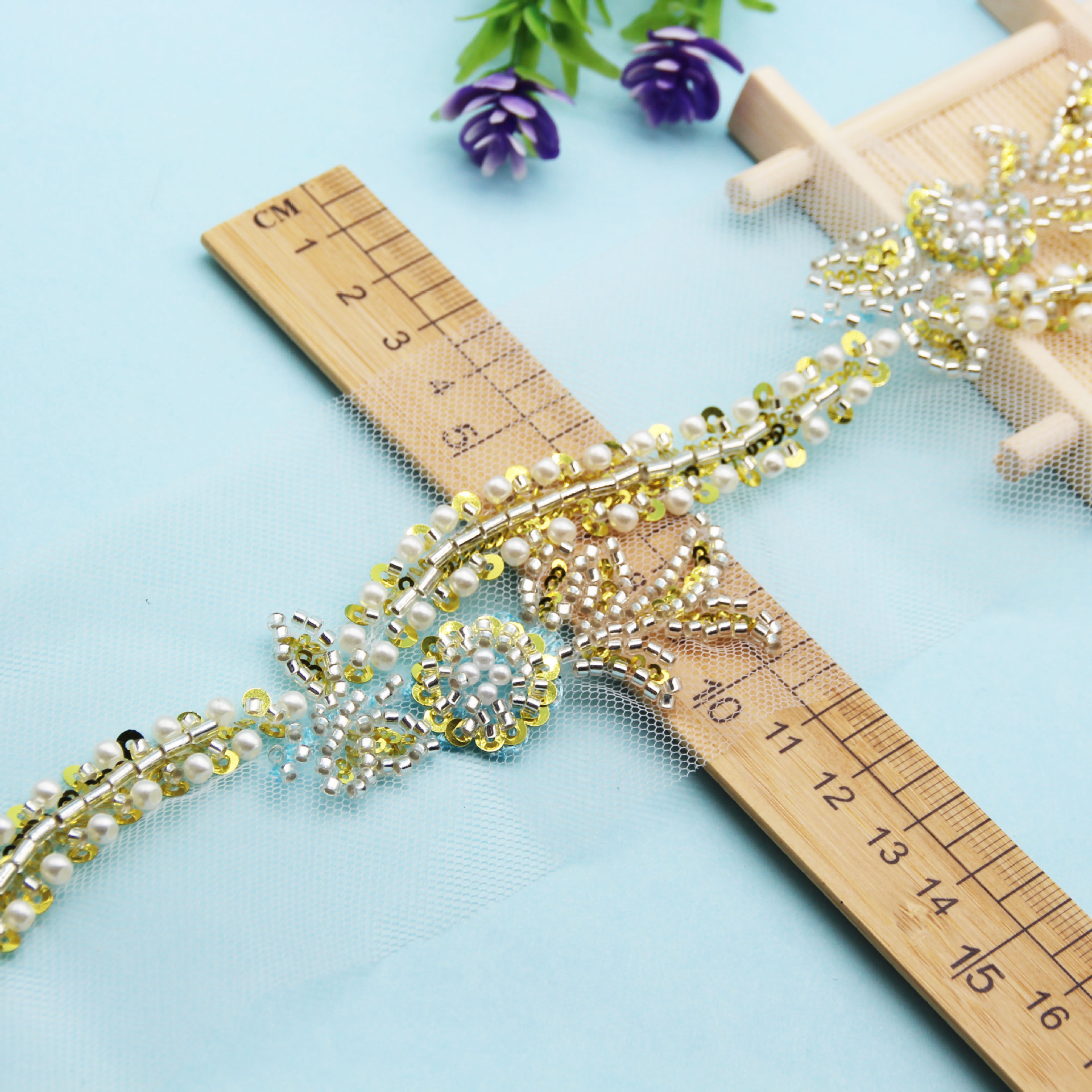 跨境热销手工钉珠花边DIY米珠头饰鞋帽包包珍珠重工蕾丝 服装辅料详情4