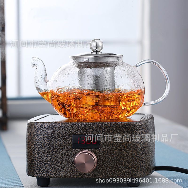 Heat-resistant glass teapot, stainless steel filtered flower tea brewing teapot, high-temperature resistant thickened black tea set for home use pic 9