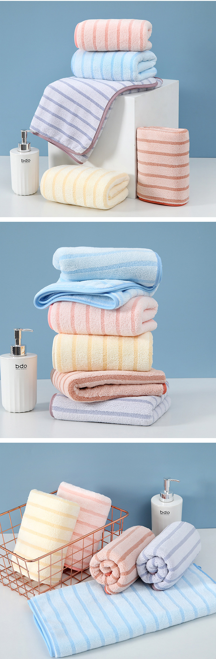 Coral fleece striped bath towel, household soft absorbent face towel, men's and women's quick-drying bath towel set pic 7