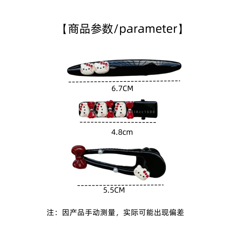 新款白色猫咪安克拉红蝴蝶结黑色发夹 韩版时尚刘海夹侧边夹发饰详情1