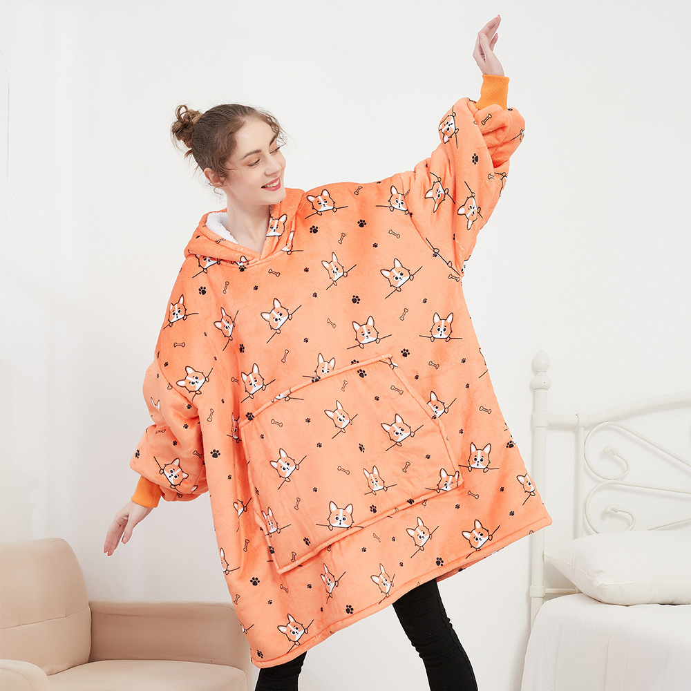 鹏民懒人套头抓绒服连帽电视毯户外衣保暖睡袍懒人毯防寒衣现货批2023新款详情5