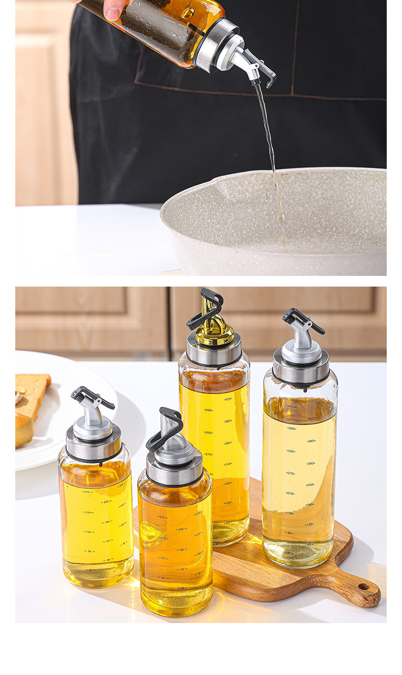 新款开合油壶  厨房用品玻璃油壶 调料瓶 酱油醋瓶  刻度油壶详情12