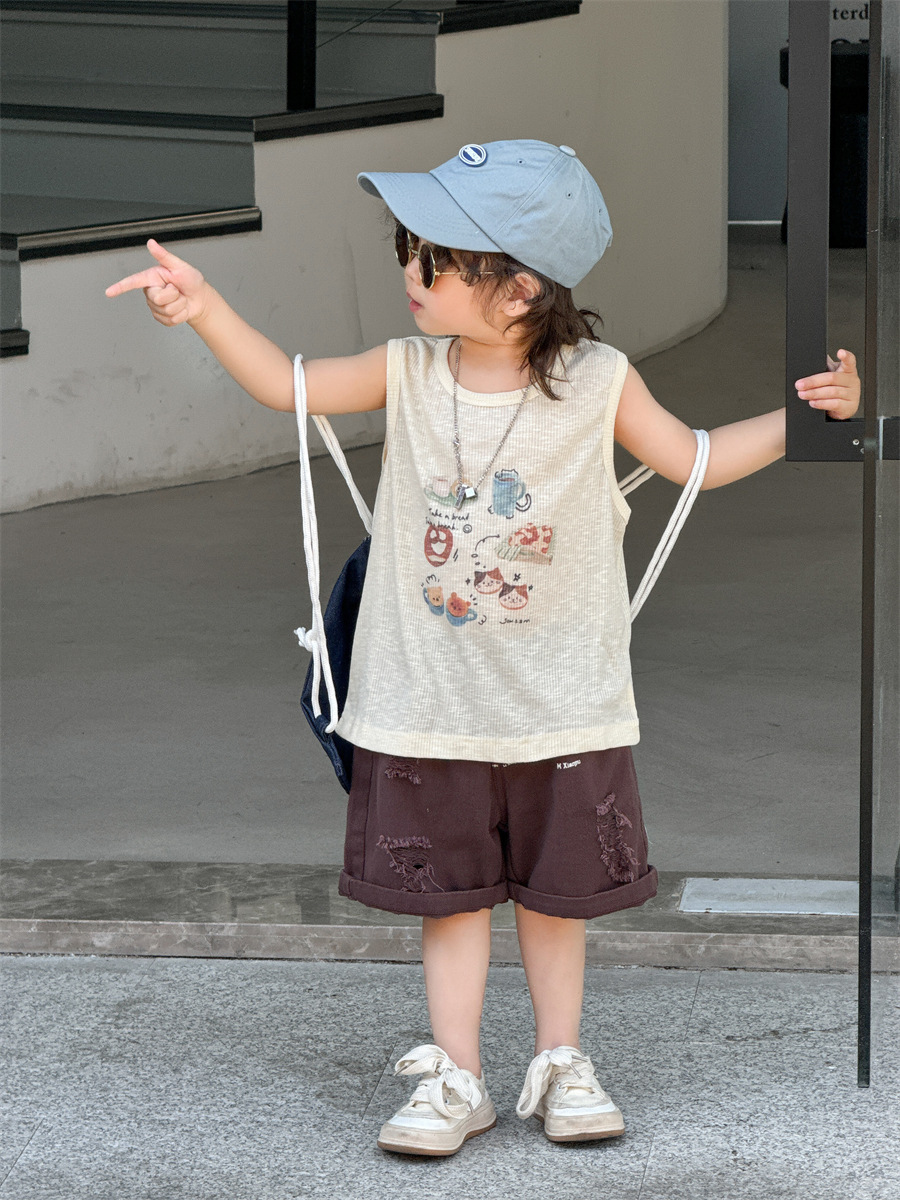 宝宝短袖夏装薄款男童夏款韩版童装2024夏季儿童拉架印花背心详情22