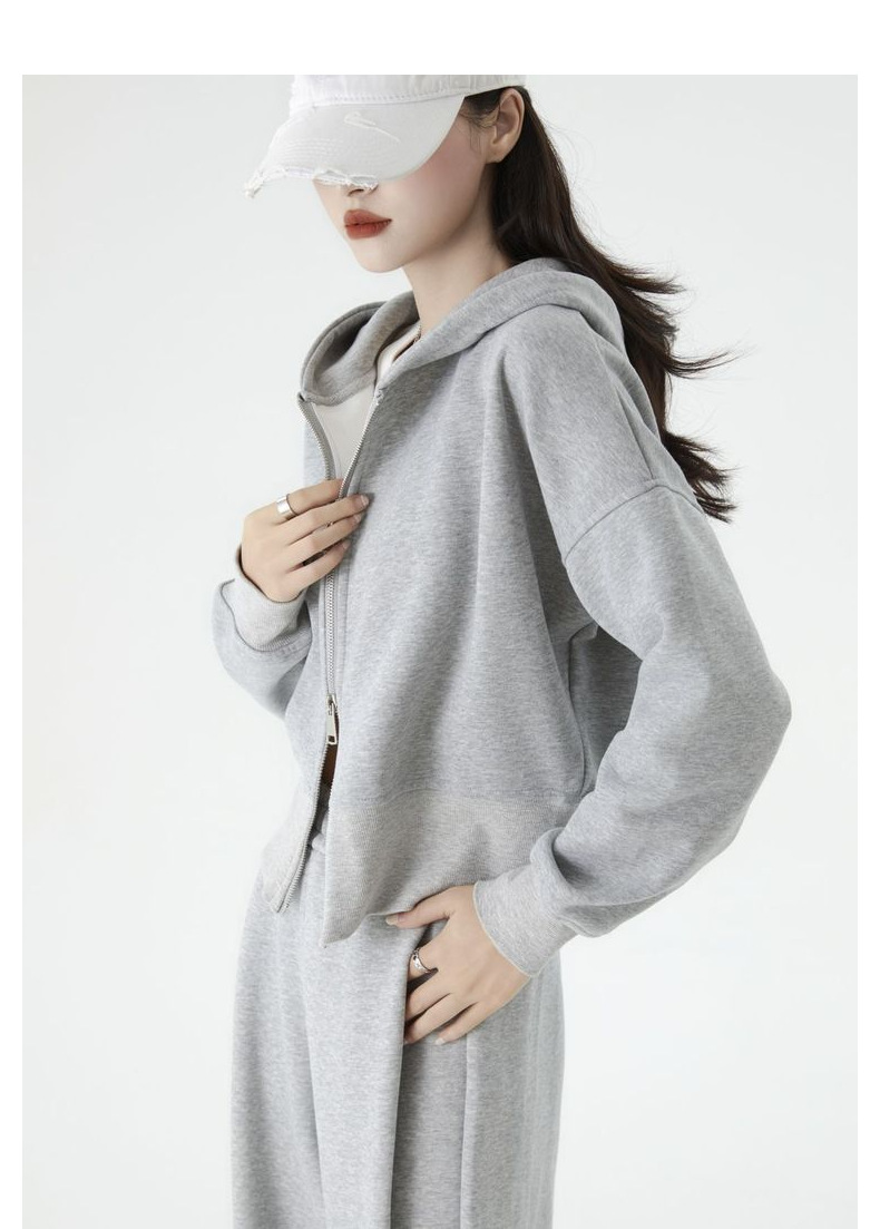 【云朵套装】连帽加绒双拉链空气棉运动高腰欧美风时尚卫衣套装女详情26