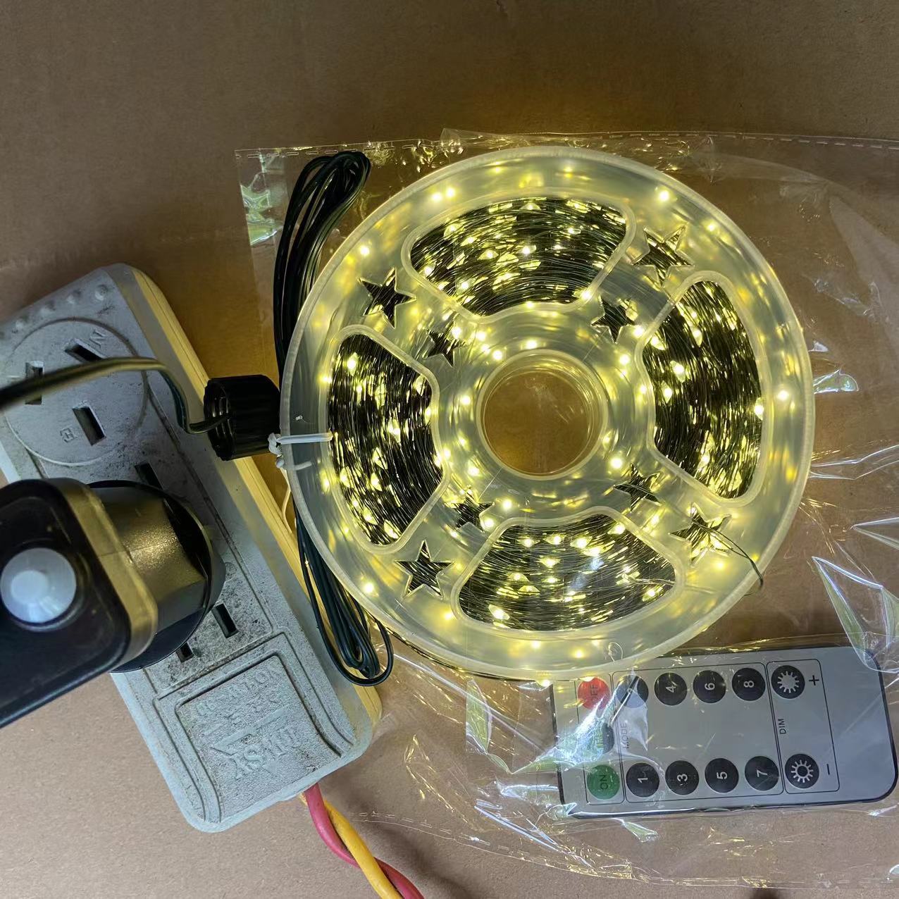 Remote-controlled Christmas tree, green wire LED copper wire light, star color light, string light, starry sky, courtyard green plant, rattan flower wreath light pic 33