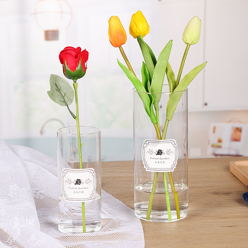 Nordic straight tube vase, simple transparent glass vase, home fresh flowers, hydroponic decoration, living room glass vase ornaments pic 7