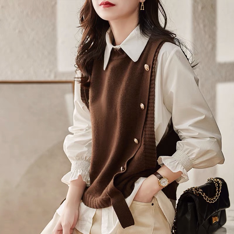 The Korean-style fresh and cute vest girl in the spring and autumn of 2022 is a trendy Internet celebrity with a slimming and youthful look. This knitted vest top is a trendy girl pic 5