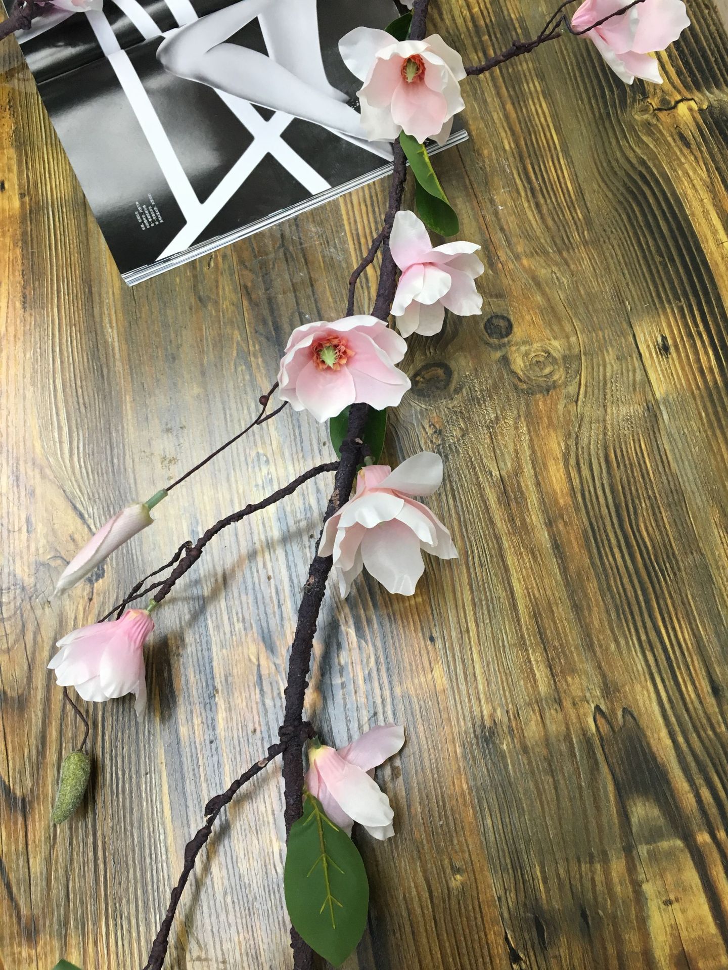 Artificial magnolia vine, artificial magnolia wedding and home decoration artificial flower factory direct sales, foamed branch shaped tree vine pic 16