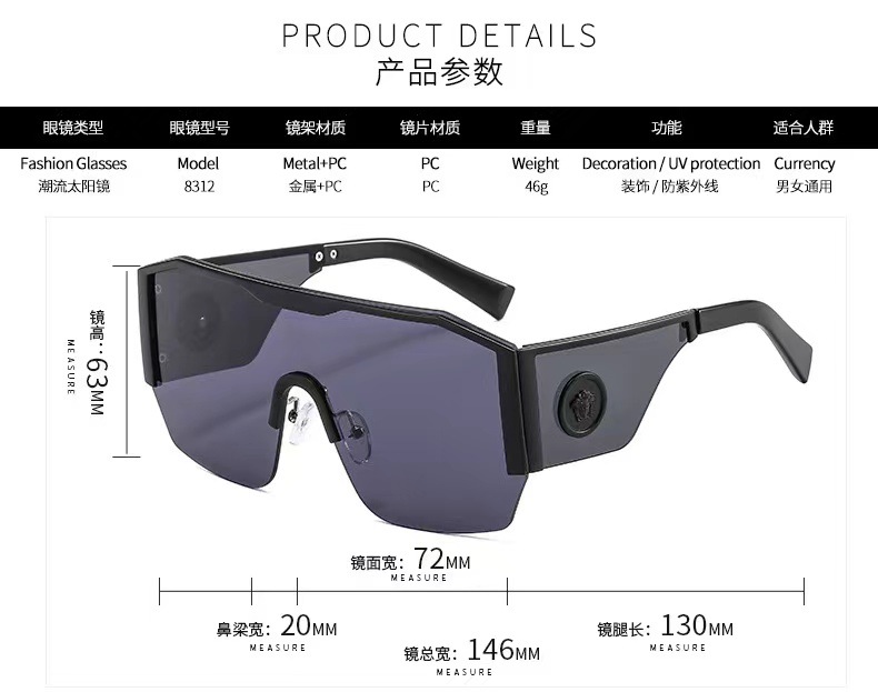 European and American fashionable one-piece glasses for men and women, large-framed sunglasses for street snaps, wide-leg anti-ultraviolet head glasses pic 7