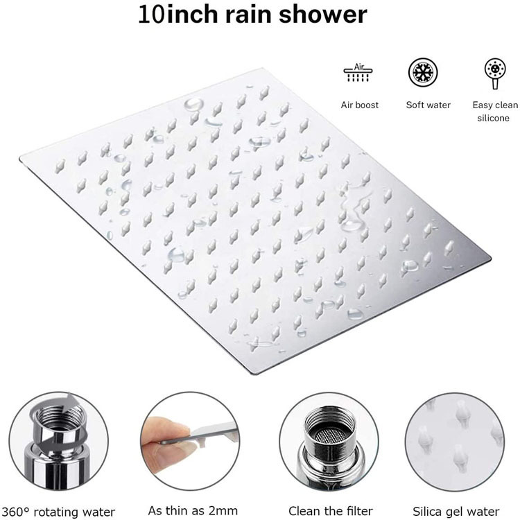 Foreign trade European and American stainless steel shower head set, 3-function handheld showerhead, 10-inch top shower head arm set pic 3