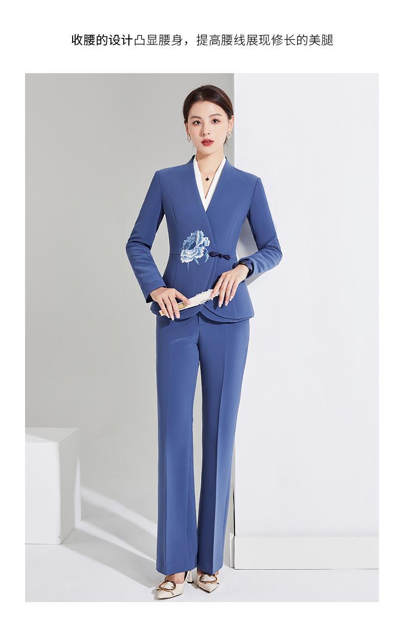 西装女2022秋新款复古国风刺绣花感职业正装两件套工作服详情4