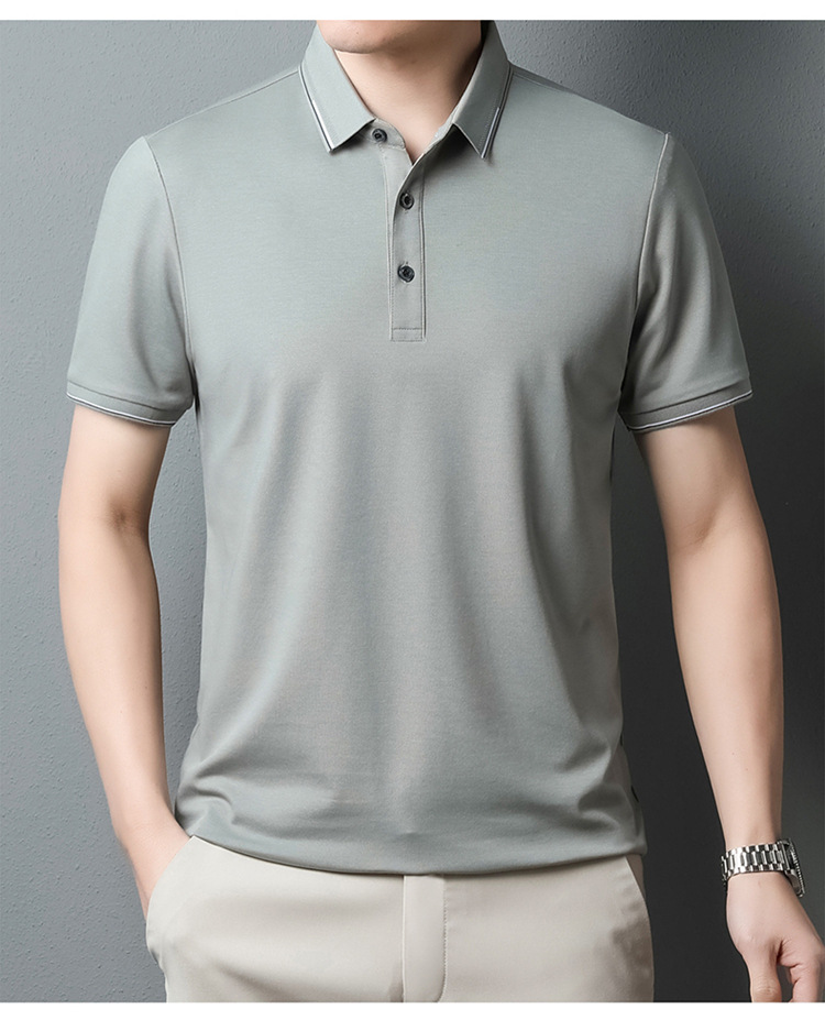 纯色桑蚕丝男士短袖t恤外贸夏季2023新款潮流高级感男装翻领上衣详情19