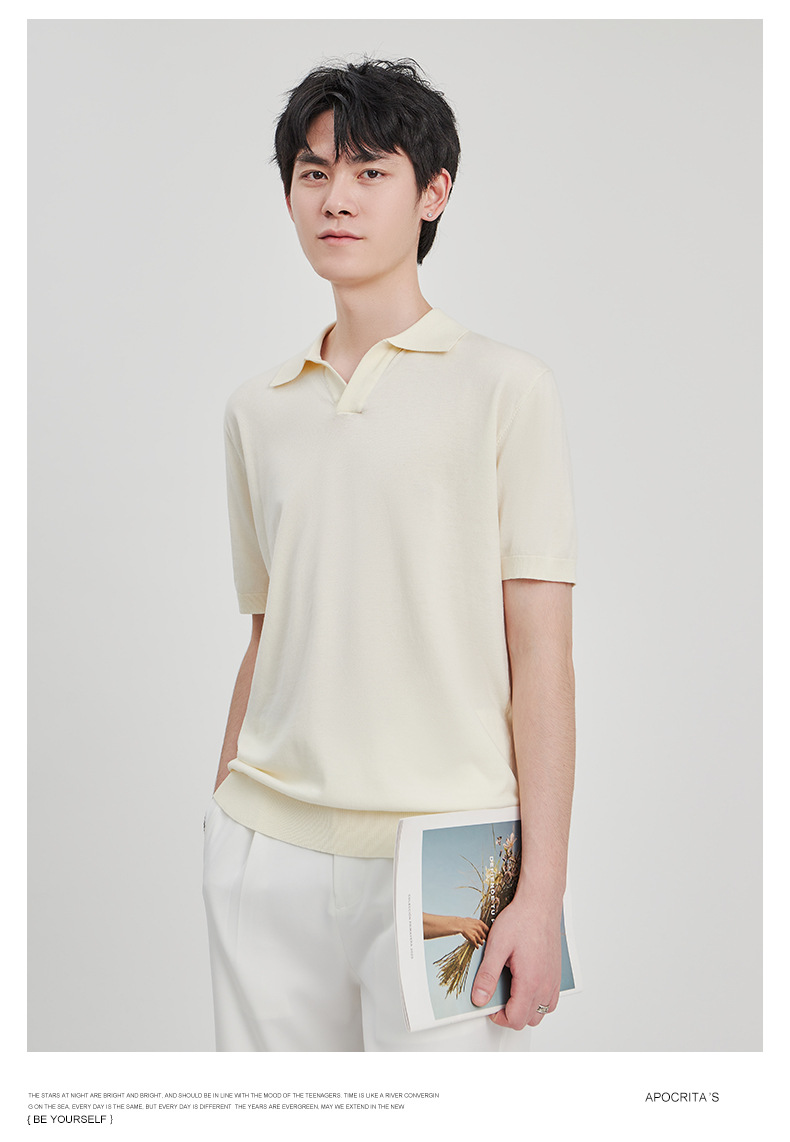 APO男装|简约针织短袖t恤男士2024夏季新款纯色设计垂感POLO衫男详情29