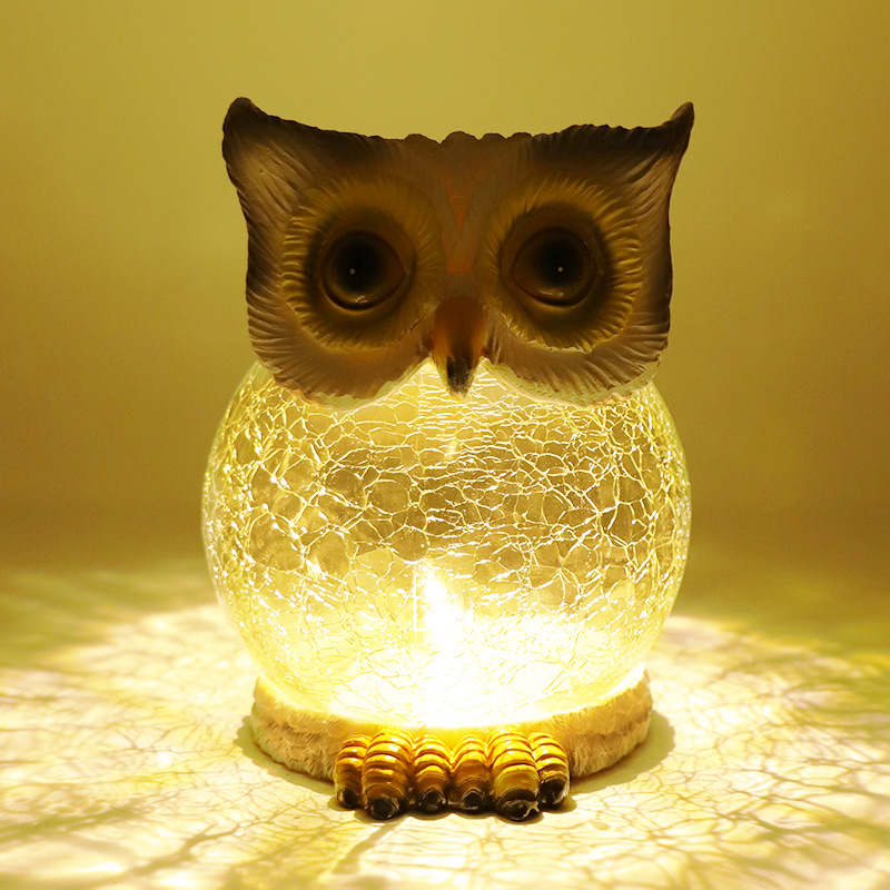 Outdoor solar garden decorative lights, simulated resin owl animal lights, ice crack indoor landscape lights pic 6
