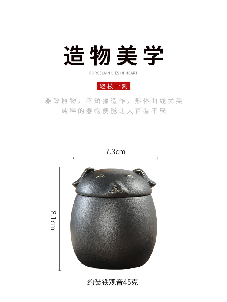 Dog pet can decoration, tea storage can, porcelain sealed can, puppy can, portable small size, travel flower tea can logo pic 3