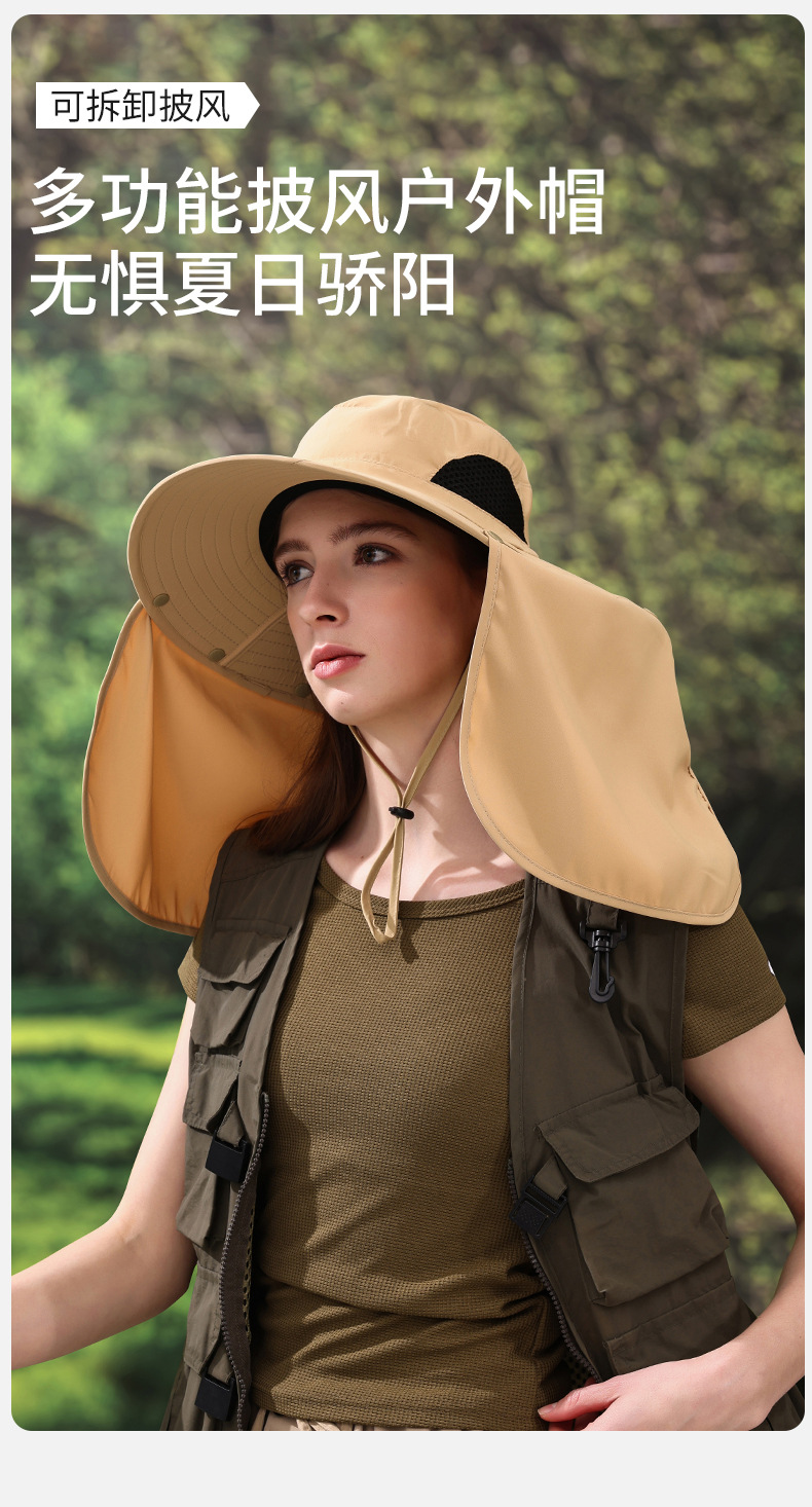 夏季户外防晒渔夫帽男大帽檐护颈钓鱼帽防紫外线登山透气遮阳帽女详情1