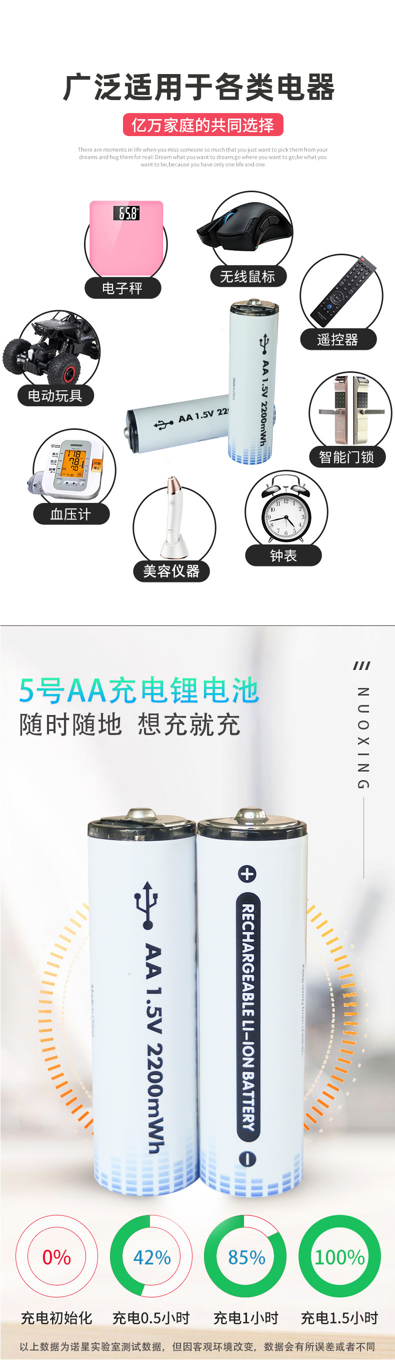104229 No.5 rechargeable lithium battery, USB fast charging 1000 cycles, 1.5V constant voltage remote control, toy door lock battery pic 2