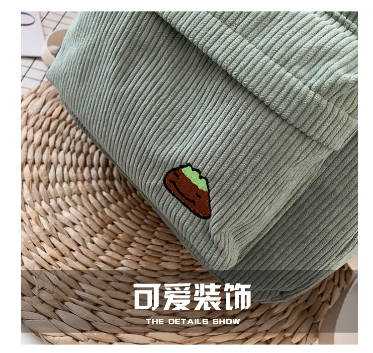 ins风书包女韩版初高中 大学生背包条绒灯芯绒双肩包森系时尚简约详情4