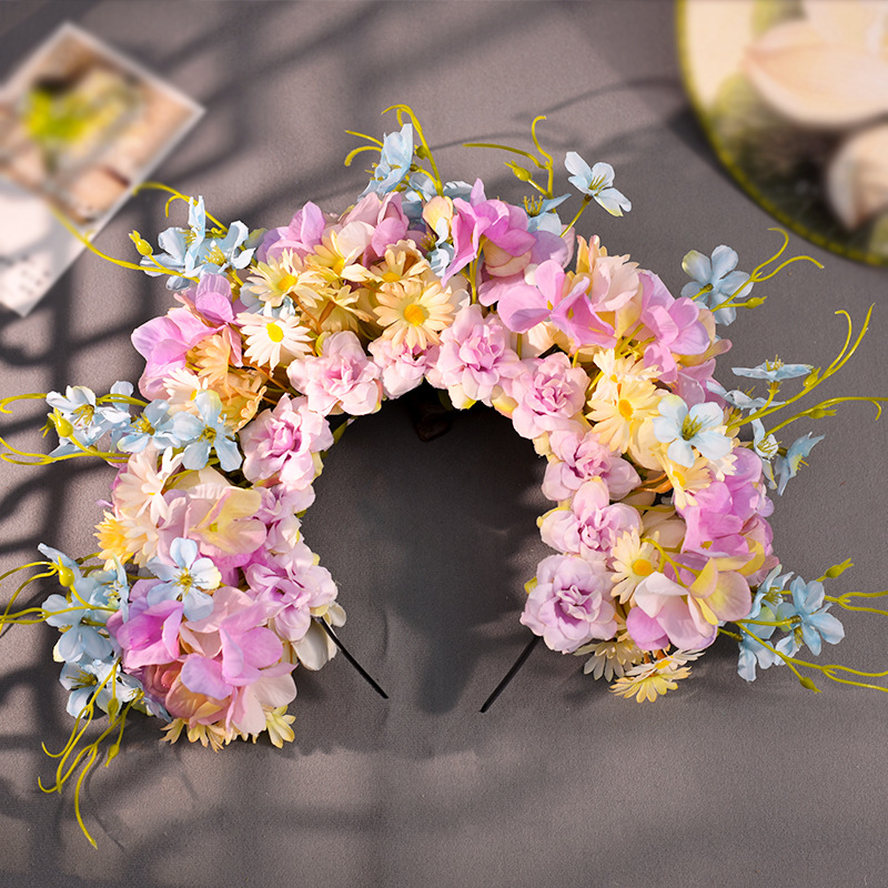 Flower hairpin headwear, flower hairpin headband, silk flower headband, Hanfu accessory, three-dimensional flower wreath, flower encircle, flower headband, photo headwear pic 3