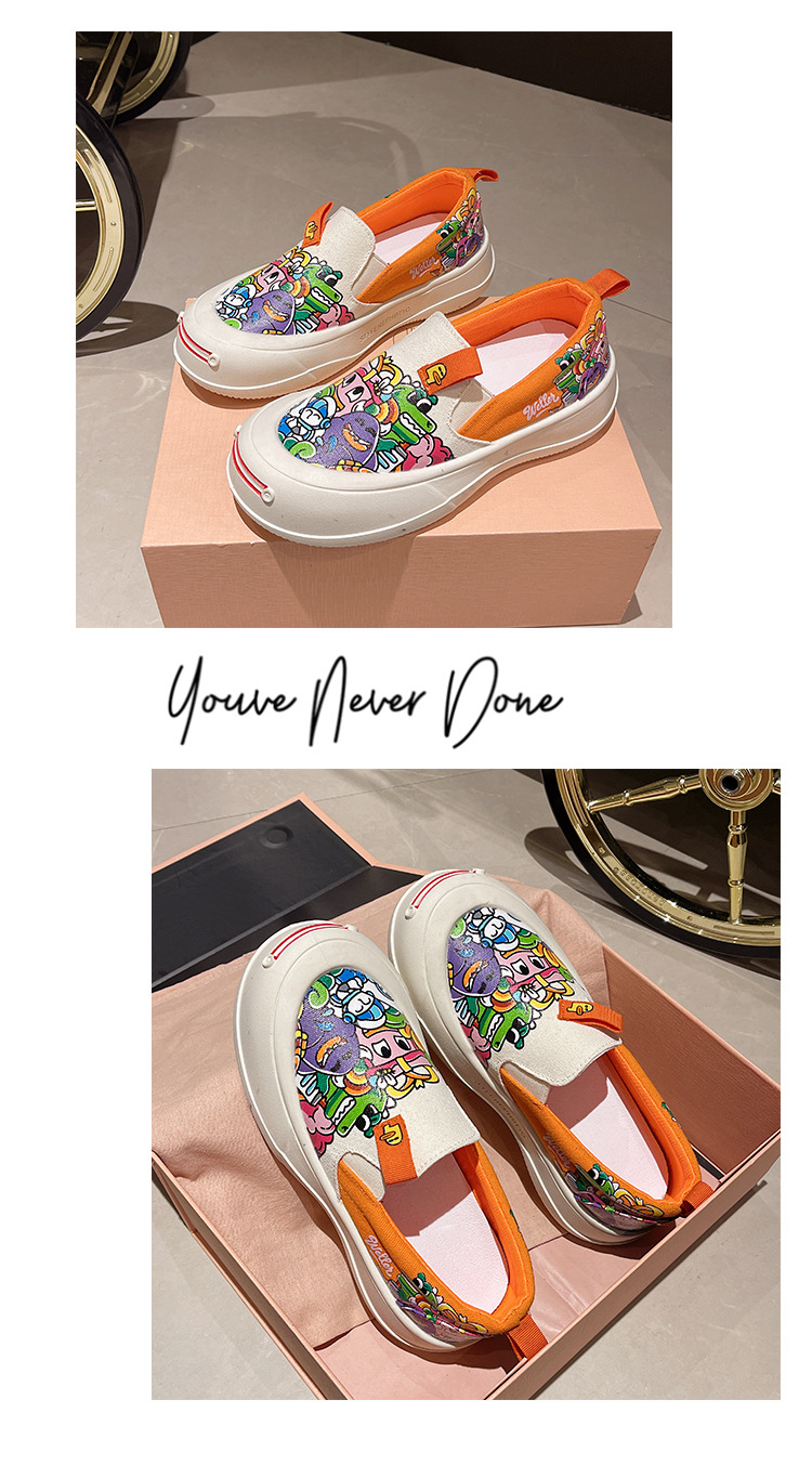 可爱卡通懒人一脚蹬厚底透气帆布鞋女涂鸦2024春秋新款休闲鞋批发详情18