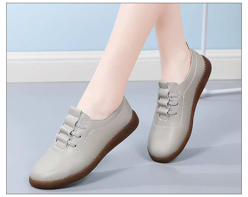 软皮女鞋平底单鞋牛筋软底休闲妈妈鞋豆豆鞋一脚蹬懒人鞋子批发详情6