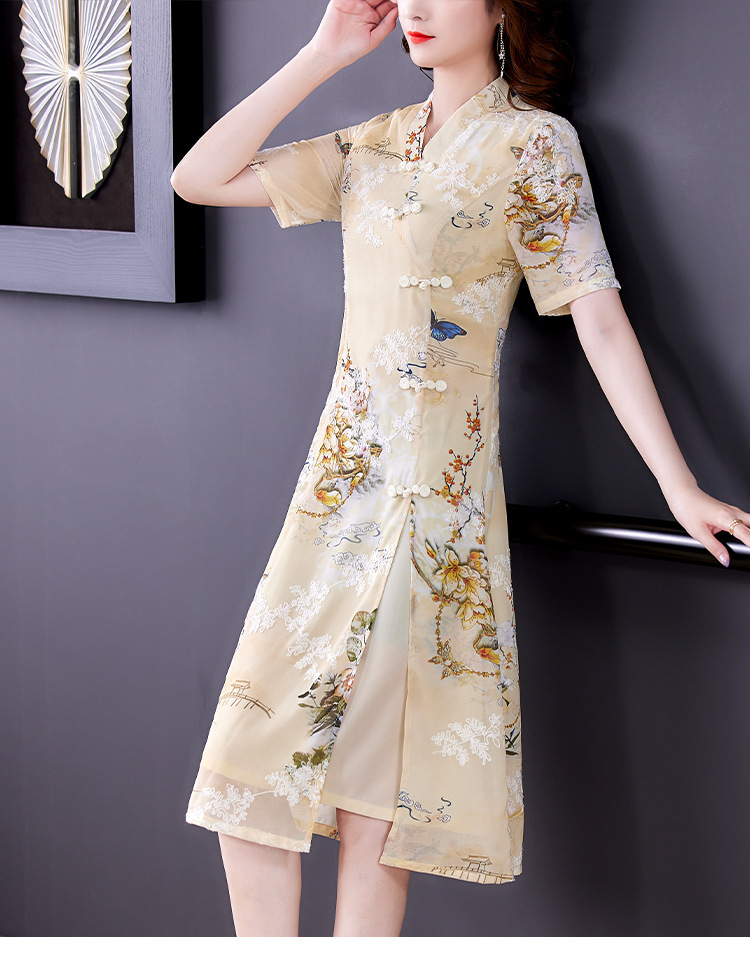 中国风低领改良旗袍女2022新款汉服连衣裙高档收腰显瘦中长款裙子详情16