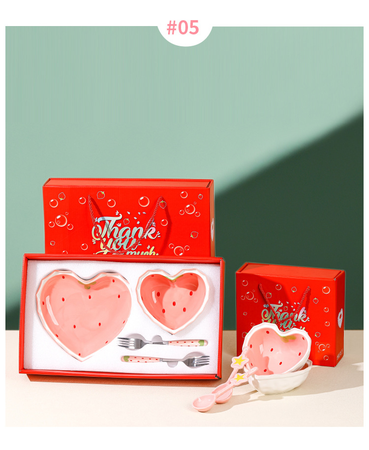 【中国红】草莓碗星星勺陶瓷碗勺套装粉色中式釉下彩餐具套装礼物详情18